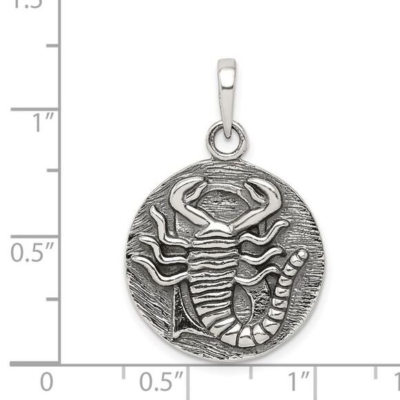 Sterling Silver Scorpio the Scorpion Zodiac Embossed Circle Pendant - Picture 4 of 5